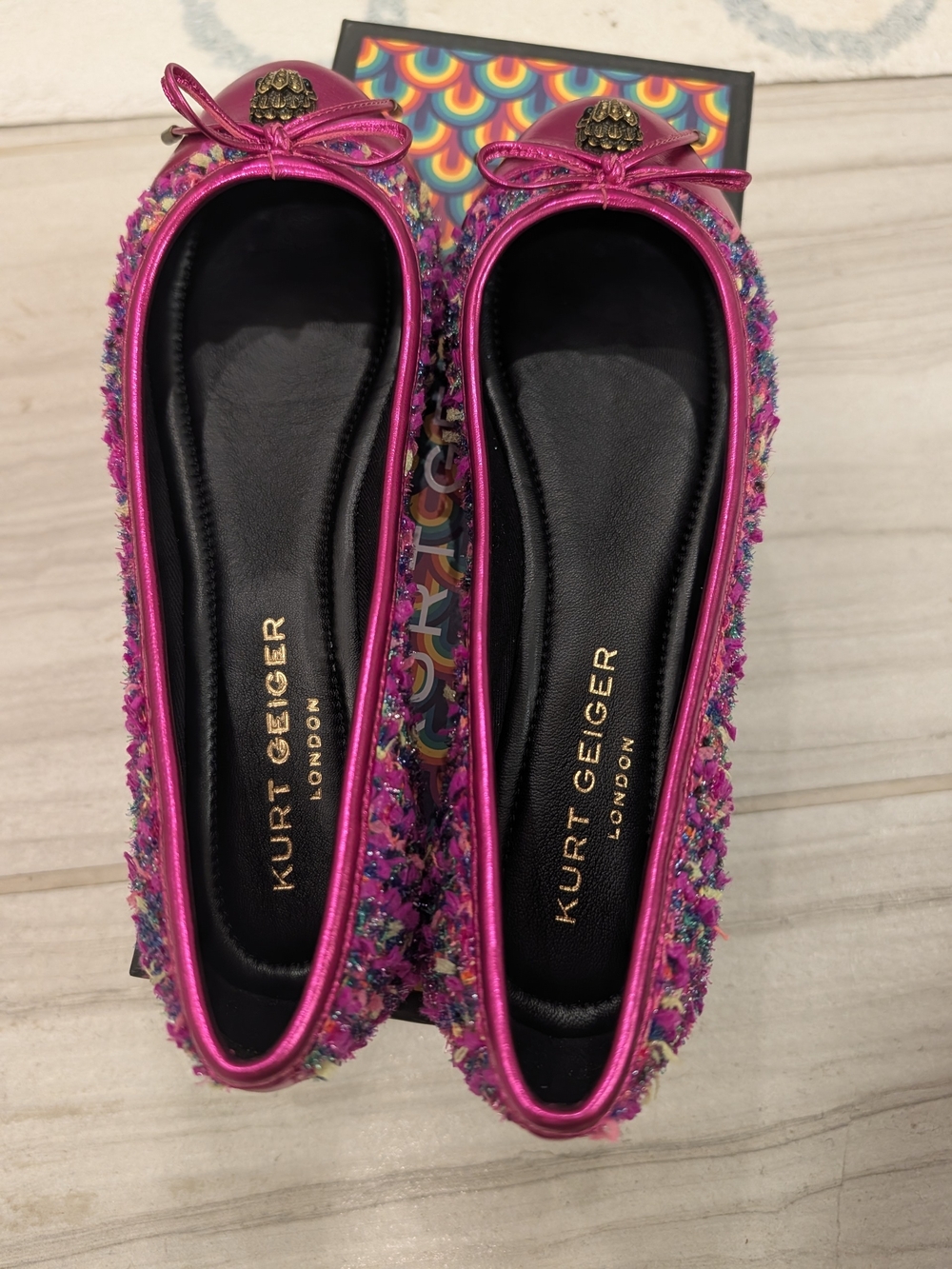 Kurt Geiger Fuchsia Metallic Ballet Flats with Embellished Tweed. 8.5 New - Picture 6 of 6